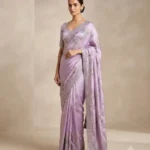 Lavender Floral Printed Cotton Blend Saree with Unstitched Blouse Piece
