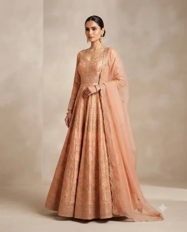 Royal Peach Embroidered Anarkali Set