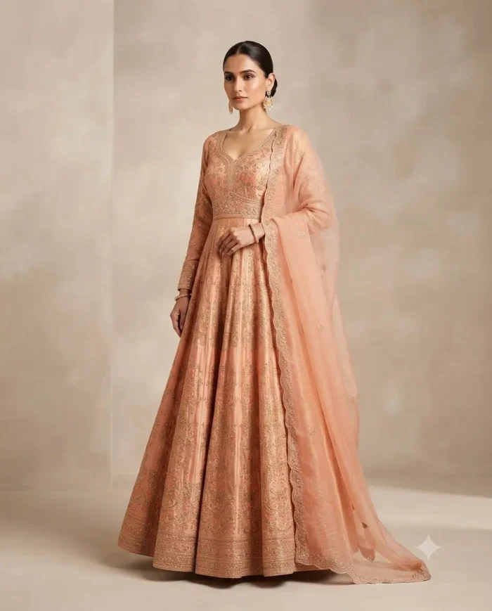 Royal Peach Embroidered Anarkali Set